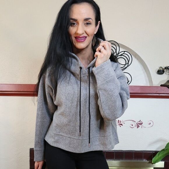 Zara knit crop hoodie heavy draw strings - Picture 2 of 8